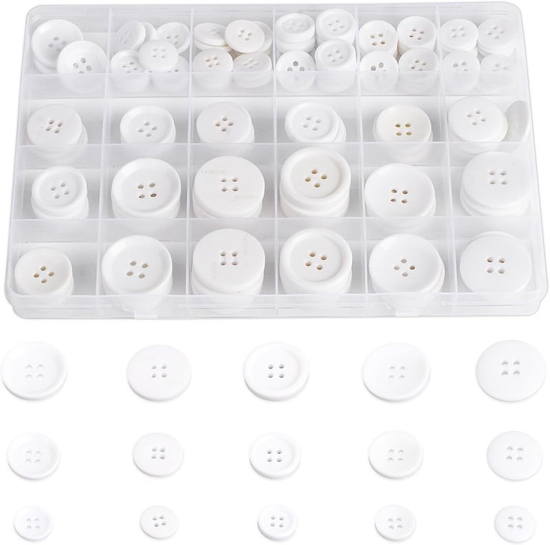 OELFFOW 110Pcs White Mixed Sewing Buttons, 4-Hole Craft Round Blazer Buttons, 5 Color 3 Size (15mm, 20mm, 25mm) Suit Coats Resin Button, Suitable for Variety Clothing Sewing, DIY Craft (White) - Image 1